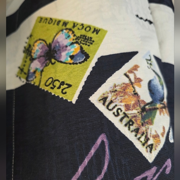 Chico's Postcard Print Stripe Jacket/Fully Lined SZ 2 US 12-14 - Picture 11 of 15